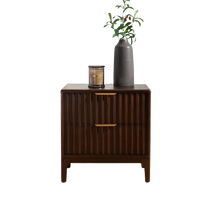 Table de chevet Miereta en bois d'acajou avec deux tiroirs, design moderne, idéale pour appartement, meuble de chambre à coucher