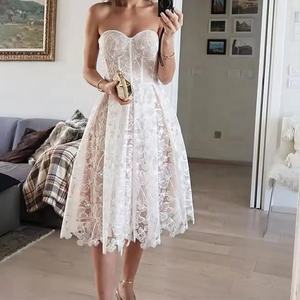 Abito da Sera Corto Elegante in Pizzo per Donna, Nuovo Modello 2023 <span class=keywords><strong>Senza</strong></span> <span class=keywords><strong>Spalline</strong></span> per Cene e Feste di Matrimonio - Product Image 3