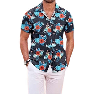 Camisa de Playa de Manga Corta para Hombre, Color Azul Marino y Rojo, Tela Sólida de 220g, Casual, con Botones, Antiarrugas, Transpirable, Ecológica y de Secado Rápido - Product Image 2