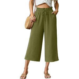 Women 2025 <b>Summer</b> New Chic Fashion Flax Wide Leg Pants Breathable Elastic Waist Vintage High Waist Full Length <b>Trousers</b> - Product Image 4