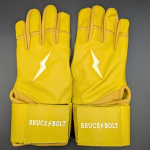 ถุงมือตีเบสบอลหนังสีเหลือง Bruce Bolt แบบสวมได้ทั้งสองมือ ปิดด้วยแถบตีนตุ๊กแก ทนทาน เหมาะสำหรับการฝึกซ้อม สำหรับผู้ใหญ่ทุกเพศ - Product Image 1