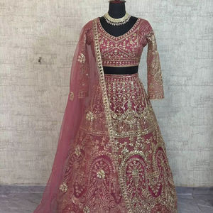 Lehenga Choli de créateur pour mariage avec broderie de sequins, Cancan et Patta en toile, fausse fourrure extensible, tenue de soirée - Product Image 1