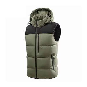 Gilet matelassé sans manches pour homme en laine noire écologique avec capuche, fermeture éclair frontale, décontracté, épais et chaud, coupe classique - Product Image 3