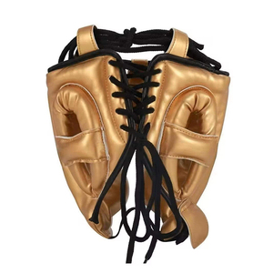 Metallic Gold <b>Boxing</b> Head Guard Premium Leather Sparring MMA <b>Headgear</b> Full Face Protection Private Label Helmet - Product Image 2