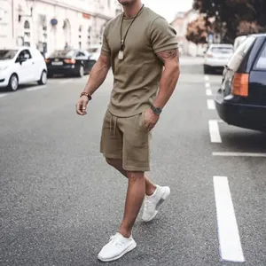 Ensemble de vêtements pour hommes, été, respirant, grande taille, chemise à manches courtes unie, shorts avec poches cargo à cordon de serrage sur le devant, ensemble 2 pièces - Product Image 6
