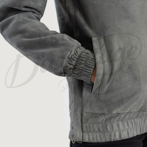 Veste Anorak Femme Grise en Cuir Daim Véritable, Coupe Slim, Capuche, Demi-Zip, en Daim de Chèvre Premium, Style Streetwear, Coupe-Vent - Product Image 6
