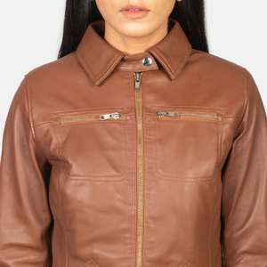 High Quality Women's Winter <b>Quilted</b> Genuine Leather Bomber Jacket Custom Logo Colors OEM Zipper Closure Available Plain Dyed - Product Image 2