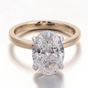 Anillo de Diamante Cultivado en Laboratorio con Corte Oval Vintage, Color D, Chapado en Oro Amarillo de 14K, Certificado IGI, Joyería de Compromiso y Boda para Mujer - Product Image 3