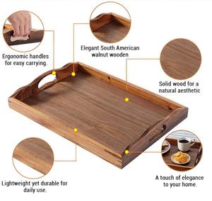 Plateau de service en teck massif avec finition laquée, poignées style ferme, portable et réutilisable pour la cuisine et le bureau - Product Image 6