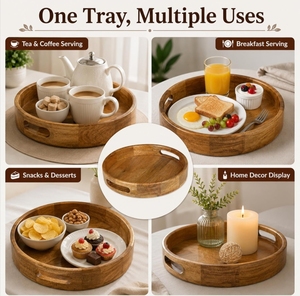 Plateau de service en bois de manguier de qualité supérieure pour le comptoir de cuisine, le rangement à domicile, le petit-déjeuner, le café, le thé, les collations et le service de table élégant XL - Product Image 6