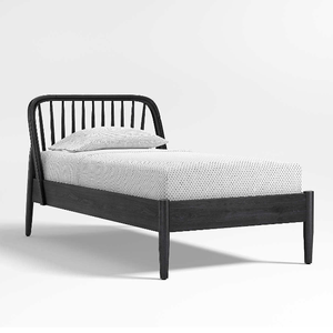 Natural Teak Wooden <b>Bed</b> Frame <b>with</b> Platform Slat System Thick Wooden Legs Stable Corner Joinery and Wide Headboard - Product Image 3