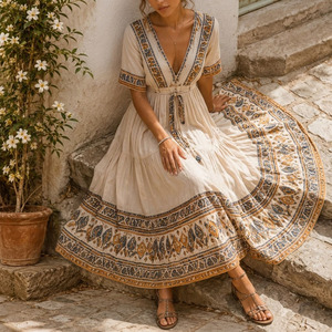 <b>Boho</b> Ethnic Print <b>Dress</b> Women Viscose Woven Breathable Anti-pilling <b>Summer</b> Maxi <b>Dress</b> - Product Image 5