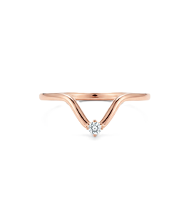 Bague en or massif 14K 18K avec diamant de laboratoire rond, moissanite, bague de promesse minimaliste en chevron, bague empilable incurvée pour femme - Product Image 4