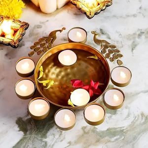 Handcrafted Peacock Shape Decorative Urli Bowl | Floating Flower & <b>Tealight</b> Candle Holder | Metal Table Centerpiece for Home Off - Product Image 6