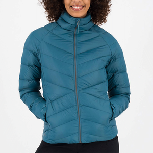 Abrigo acolchado de plumón color verde azulado para mujer, con cuello alto, cierre de cremallera, chaqueta acolchada informal de invierno, ropa exterior cálida. - Product Image 5
