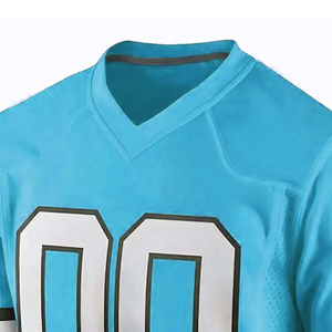 Custom Light Blue American Football Jersey V-Neck Short Sleeve Mesh Breathable 100% Polyester Sublimated Print Front Team - Product Image 4