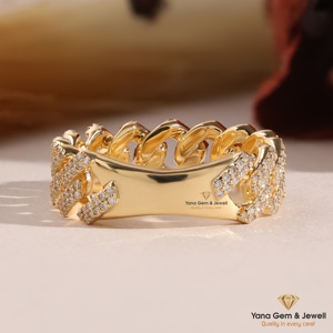 Bague de mariage pour homme en or jaune massif 14 carats, coupe ronde, pavée, style cubain, avec diamant CVD cultivé en laboratoire, couleur D-E-F, clarté VVS-VS, 1 TCW - Product Image 2