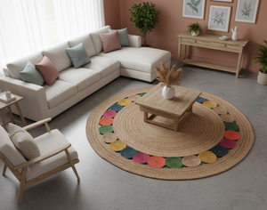 Tapis en polyester à dos de jute rectangle de style Kilim | Tapis décoratif à motif floral antidérapant fabriqué à la machine patchs tissés à la main - Product Image 1