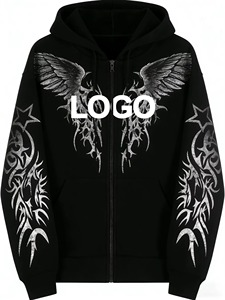 Fabricant de sweats à capuche personnalisés, sweat à capuche zippé avec impression pailletée, coupe classique, sweat à capuche noir, option lavage à l'acide, option lavage vintage - Product Image 2
