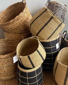 Handwoven Storage <b>Basket</b> with Handles Multi-Color Striped <b>Plant</b> Fiber Bowl Folk Art Style <b>for</b> Home Organizing - Product Image 6