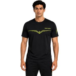 T-shirt de sport pour homme noir et vert fluo, séchage rapide, athlétique, pour la gym, la course et l'entraînement, personnalisable - Product Image 1