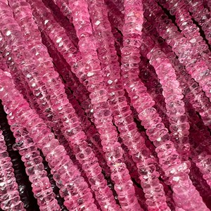AAA Hot Pink Topaz Faceted Heishi Tyre Shape Gemstone Beads for Jewelry Making 6-7mm Natural Topaz <b>Stone</b> Beads in Wholesale Bulk - Product Image 3