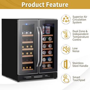 Dual Zone Wine Beverage <b>Refrigerator</b> 34 Bottle Capacity Independent Temperature Control Glass Door Mini Battery Built-in/F - Product Image 2