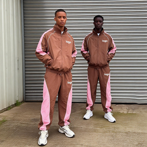 Custom Plain Streetwear 2 Pieces Sports Running <b>Track</b> Suit Nylon Reflective Piping Windbreaker <b>Jackets</b> and Jogger Tracksuit Set - Product Image 2