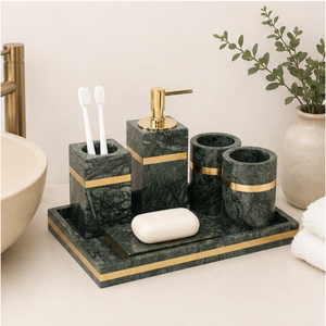 Luxury Natural Green Marble Bathroom Accessories <b>Set</b> with Brass Inlay Bath <b>Set</b> for Hotel & Includes <b>Soap</b> Dispenser - Product Image 6