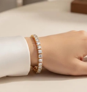 Luxury Gold Square Cut Moissanite Tennis Bracelet <b>Iced</b> <b>Out</b> Hip Hop Jewellery VVS Diamond Look <b>Chain</b> Shine Gift - Product Image 1