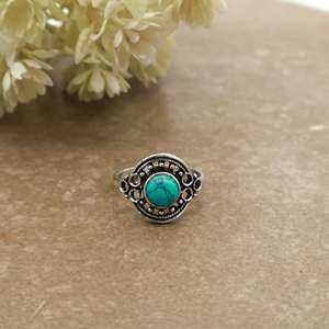 Vintage Natural Turquoise Bezel <b>Set</b> Statement <b>Ring</b> 925 Sterling <b>Silver</b> Plated Adjustable Band Antique Boho Ethnic Handmade - Product Image 1