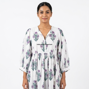 Beautiful floral Cotton Block Printed dress Dress For Casual wear Hand Block Printed Dress - Product Image 1