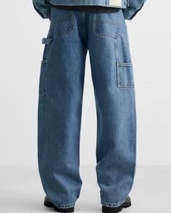 Custom High Quality Custom Men's Baggy Jeans Solid Pattern Vintage Style <b>Trousers</b> with <b>Drawstring</b> Closure Mens Denim Pants - Product Image 2