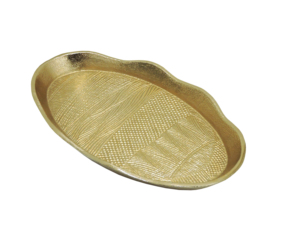 Elegant Gold <b>Aluminium</b> Tray Textured Oval Decorative Serving Platter for Coffee <b>Table</b> Living Room and Luxury Home Decor Accent - Product Image 1