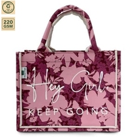 Tas Tote Mini Kanvas Alami 8oz PP Cetak Sablon Bunga Ceri 27x21x14 cm Logo Kustom Wanita Fashion Pantai Grosir OEM ODM B2B