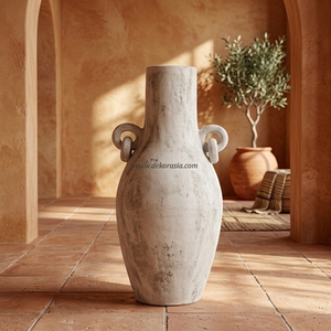 Grand vase de sol artisanal en terre cuite rustique blanche, fait main, en céramique, pour la vente en gros - Product Image 5
