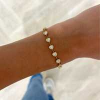 Gelang Emas 14k 18k Custom dengan Bingkai Hati dan Berlian Laboratorium 5 Karat untuk Wanita, Penutup Kotak