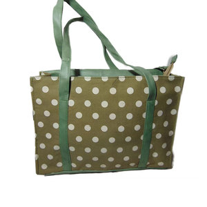 Trendy Ladies Big Shoulder Tote Bag Polka Dot Print Custom Logo Reusable <b>Canvas</b> Handbag Premium Leather Handle Large Capacity - Product Image 3