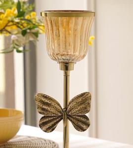 Gold Metal Butterfly <b>Candlestick</b> Holder with Ribbed <b>Glass</b> Cup for Home Decoration - Product Image 4