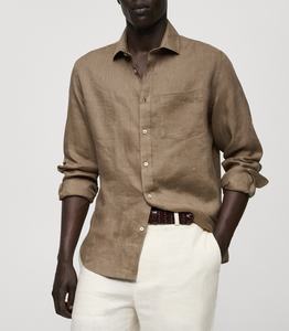 Chemise classique fabriquée par OEM, vente en gros, chemise 100% lin français avec ourlet incurvé, options multicolores, chemise pour homme - Product Image 1