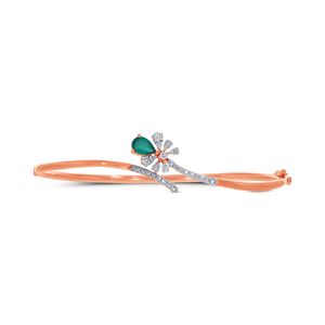 Luxury Rose Gold Emerald Green Stone & CZ Diamond Floral <b>Bangle</b> <b>Bracelet</b> for Women | Elegant Open Cuff <b>Bracelet</b> | 18K Gold Plate - Product Image 1
