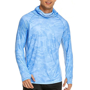 เสื้อตกปลาผู้ชายสีแดงแขนยาวมีฮู้ด UPF 50 แห้งเร็ว สีพื้น แบบสวมหัว - Product Image 5