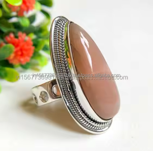 Anillo sólida de plata 925 más vendido, piedra lunar Natural Bohemia, piedra preciosa hecha a mano, piedra de melocotón, joyería de compromiso, regalo para ella - Product Image 5