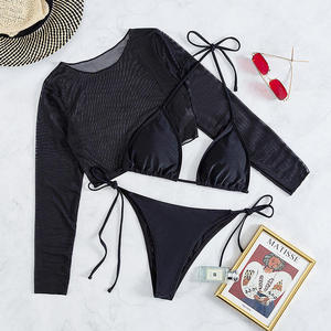 Nuevo Bikini Deportivo de Color Sólido para Mujer, Traje de Baño de Tres Piezas con Diseño Moderno - Product Image 2