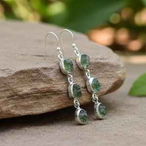 ต่างหูคริสตัลมอเดลาไวต์ทำมือ เงินแท้ 925 เครื่องประดับบำบัดรักษา - Product Image 3