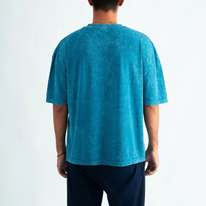 เสื้อยืดผู้ชายทรงหลวม ล้างสีแบบแอซิด น้ำหนัก 220 กรัม ผ้าฝ้าย 100% ระบายอากาศได้ดี เป็นมิตรกับสิ่งแวดล้อม สไตล์ลำลอง สตรีทแวร์ คอกลม แขนสั้น - Product Image 5