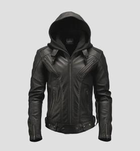 Blouson de motard en cuir grande taille pour homme 2025, avec capuche amovible, doublure matelassée, coutures surpiqûres, imperméable pour l'extérieur en hiver - Product Image 1