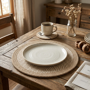 Sustainable Handmade <b>Woven</b> Placemat and <b>Coaster</b> Set Reusable Fabric Dining Table Mats Wholesale OEM - Product Image 3
