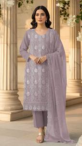 Salwar Kameez Étnico Semisentado hasta la Rodilla para Mujer, en Faux Georgette, con Bordado y Lentejuelas, Ideal para Fiestas, Diwali y Graduaciones - Product Image 2