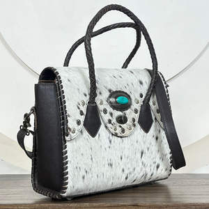 Sac fourre-tout de luxe en cuir de vachette vintage clouté et orné de pierres turquoise, grande capacité, sac à bandoulière de voyage pour femme - Product Image 5